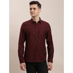 Turtle Maroon Cotton Slim Fit Dobby Shirt-picture-44