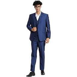 turtle Men 100% Cotton Dobby Print Full Sleeve Three Piece Blue Party Suit-picture-51