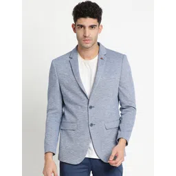Turtle Men Blue Solid Single-Breasted Blazer-picture-11