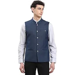 turtle Men Dobby Texture Tailored Fit Navy Blue Ethnic Waistcoat for Wedding, Reception & Traditional Events||Men's Waistcoat||Modi Jacket for Party, Festive & Formal Occasions-picture-11