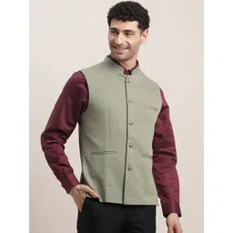 Turtle Men Mandarin Collar Slim-Fit Knitted Nehru Jacket-picture-10