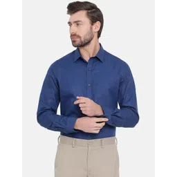 Turtle Men Navy Blue Smart Slim Fit Solid Formal Shirt-picture-26