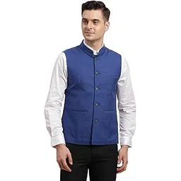 turtle Men Poly Cotton Blue Solid Formal Nehru Jacket-picture-28