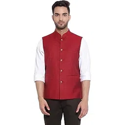 turtle Men Poly Cotton Brick Red Solid Formal Nehru Jacket-picture-31