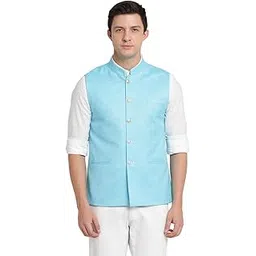 turtle Men Poly Cotton Sky Blue Solid Formal Nehru Jacket-picture-30
