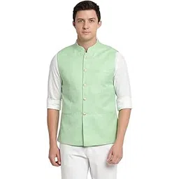 turtle Men Poly Cotton Solid Pista Green Nehru Jacket-picture-20