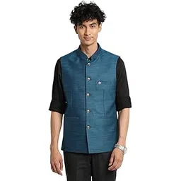 turtle Men Poly Viscose Teal Blue Solid Party Nehru Jacket-picture-33
