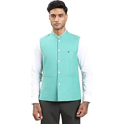 turtle Men Polycotton Solid Slim Fit Turquoise Nehru Jacket||Waistcoat-picture-42