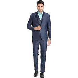 turtle Men Polyviscose Lycra Tailored Fit Blue Three Piece Party Suits-picture-28