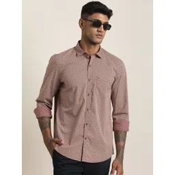 Turtle Men Relaxed Slim Fit Micro Ditsy Printed Spread Collar Cotton Casual Shirt-picture-13