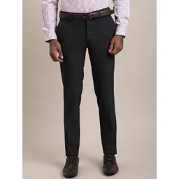 Turtle Men Self Design Slim Fit Flat Front Formal Trousers-picture-37