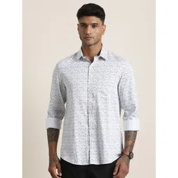 Turtle Men Standard Slim Fit Floral Printed Spread Collar Cotton Formal Shirt-picture-23