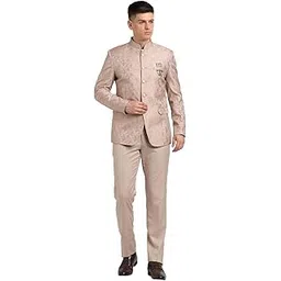 turtle Men Terry Rayon Mandarin Collar Tailored Fit Beige 2 Piece Party Suits-picture-24