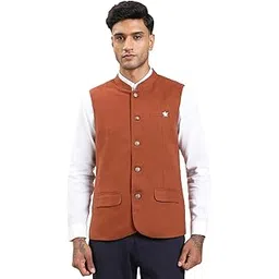 turtle Men Terry Rayon Solid Slim Fit Orange Nehru Jacket||Men's Waistcoat-picture-27