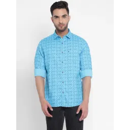 Turtle Sky Blue Cotton Slim Fit Printed Shirt-picture-39