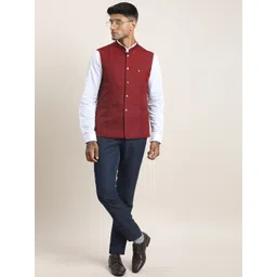 Turtle Woven Mandarin Collar Pure Cotton Nehru Jacket image 2