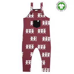 Turtledove London Knit Sleeveless Bear Printed Dungaree - Maroon-picture-26