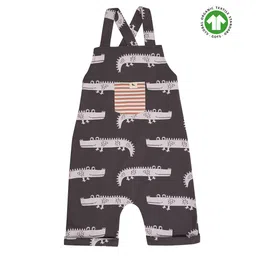 Turtledove London Sleeveless Organic Cotton Dungaree Crocodile Print - Grey-picture-23