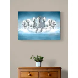Tushaco Handicrafts Blue & White Seven Horse Canvas Wall Art-picture-10