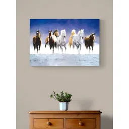 Tushaco Handicrafts Blue & White Seven Horse Printed Canvas Wall Art-picture-14