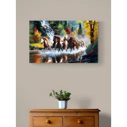 Tushaco Handicrafts Brown & White Seven Horse Printed Canvas Wall Art-image-43