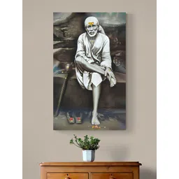 Tushaco Handicrafts Grey & White Sai Baba Religious Canvas Wall Art-picture-12
