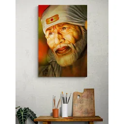 Tushaco Handicrafts Orange & White Sai Baba Religious Canvas Wall Art image 4