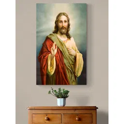 Tushaco Handicrafts Sea Green & Red Jesus Religious Canvas Wall Art-picture-18