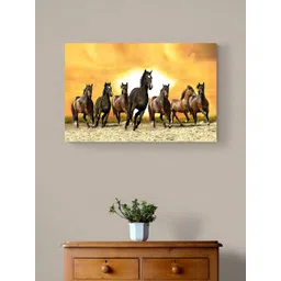 Tushaco Handicrafts Yellow & Brown Seven Horse Canvas Wall Art-picture-13