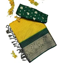 tushana Dola Silk Saree Beautiful Zari Woven Border All Over Zari Cheks With Contrast Blouse Piece-picture-36