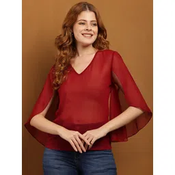 Tushita Women V-Neck Flared Sleeve Semi Sheer Top-picture-37