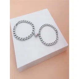 Tustrion Unisex Set Of 2 Silver-Plated Magnet Heart Link Bracelets-picture-21
