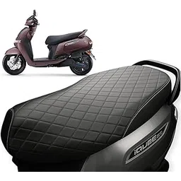 TVS iQube Premium Quilted Seat Cover, Black Leather, Waterproof Scooter Accessory (Black) image 1
