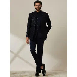 Twamev Embroidered Velvet Bhandhagala Blazer & Trouser Indo Western Set-picture-17