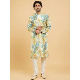 Twamev Floral Printed Sequinned Mandarin Collar Art Silk Kurta With Churidar-picture-32