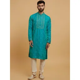 Twamev Men Ethnic Motifs Embroidered Regular Chikankari Kurta with Pyjamas image 1