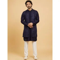 Twamev Men Ethnic Motifs Embroidered Regular Thread Work Kurta and Trousers with Jacket-picture-15