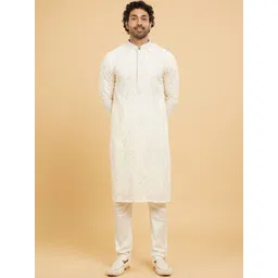 Twamev Men Ethnic Motifs Embroidered Regular Thread Work Kurta with Churidar-picture-14