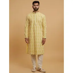 Twamev Men Ethnic Motifs Embroidered Regular Thread Work Kurta with Churidar-picture-20