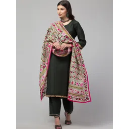 Tweedle Floral Embroidered Dupatta With Kantha Work-picture-31