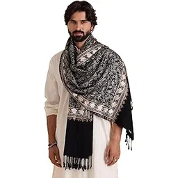 tweedle Men’s Plain Pure Wool Feel Stole/Wrap with allover Embroidery Jaal for Winters, Warm and Soft Wrap for Boys/Gents, Medium Size-picture-26