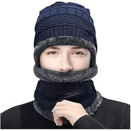 tweeny enterprises TWEENT ENTERPRISES Warm Knit Hats, Skull Cap with Neck Warmer Winter Wear Beanie Hats Scarf Set for Men and Women-picture-12