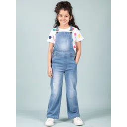 TWEENY MINI Girls Printed Cotton Denim Dungarees With T-Shirt image 1