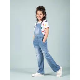 TWEENY MINI Girls Printed Cotton Denim Dungarees With T-Shirt image 4