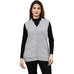 twenty me Self Design Sleeveless V Neck Acrylic Wool Warm Cardigan for Women with Front Two Pockets (1239)-picture-33
