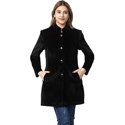 twenty me Winter Wear/Casual Wear/Outdoor Wear/Wool Blend/Solid/Single Breasted/Full Sleeve Women's Coat (4126-Black)-picture-31