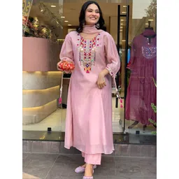 Twika Women Ethnic Motifs Embroidered Regular Mirror Work Kurta with Trousers & With Dupatta-picture-22