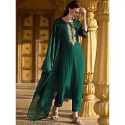 Twika Women Ethnic Motifs Embroidered Regular Thread Work Kurta with Trousers & With Dupatta-picture-34