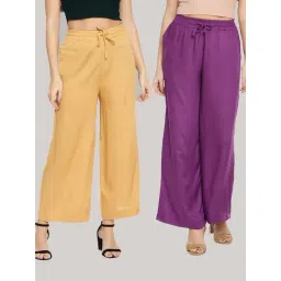 TWIN BIRDS Beige & Purple Mid Rise Palazzos - Pack Of 2-picture-18