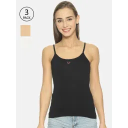 TWIN BIRDS Black & Tan Cotton Camisole - Pack Of 3-picture-48